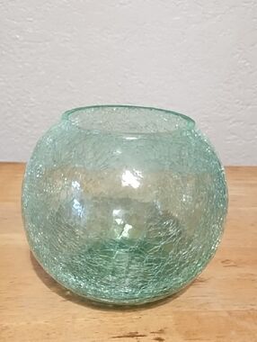 Crackle Glass Globe Vase in Seafoam Green